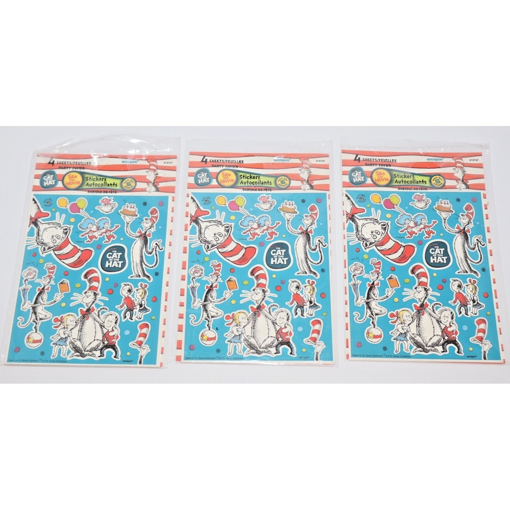 2003 Dr. Seuss Cat in the Hat Movie 3 Packs of 4 Sheets Stickers Unique Vintage